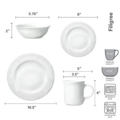 Filigree® 16 Piece Dinnerware Set, Service For 4 -Home Tableware 10703845 dimensions 01