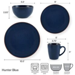 Hunter Blue 16 Piece Dinnerware Set, Service For 4 16 Hunter Blue 16 Piece Dinnerware Set, Service For 4 -Home Tableware 22 0092 PFZ HunterBlue 16pc Infographic 01