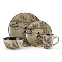 Mossy Oak Animal Print 16 Piece Dinnerware Set, Service For 4 -Home Tableware 5138758 4pc Duck onWhite
