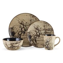 Mossy Oak Animal Print 16 Piece Dinnerware Set, Service For 4 -Home Tableware 5138758 4pc Moose onWhite