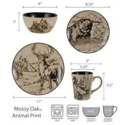 Mossy Oak Animal Print 16 Piece Dinnerware Set, Service For 4 -Home Tableware 5138758 dimensions