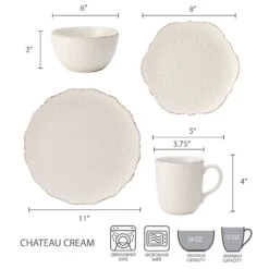 Chateau Cream 16 Piece Dinnerware Set, Service For 4 -Home Tableware 5143149 dimensions