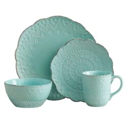 Remembrance Teal Dinnerware Set 9 Remembrance Teal Dinnerware Set -Home Tableware 5177557 4pc