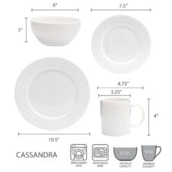 Cassandra 16 Piece Dinnerware Set, Service For 4 -Home Tableware 5189226 dimensions 1