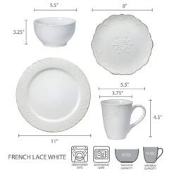 French Lace White Dinnerware Set -Home Tableware 5207819 dimensions