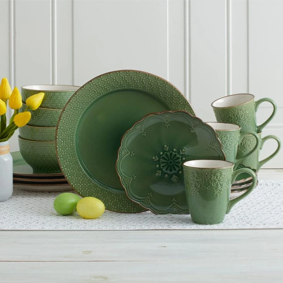 French Lace Green Dinnerware Set 4 French Lace Green Dinnerware Set - Image 2