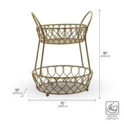 Lattice 2 Tier Matte Gold Countertop Basket 9 Lattice 2 Tier Matte Gold Countertop Basket -Home Tableware 5216559 IG1 gold loop and lattice two tier wire baskets