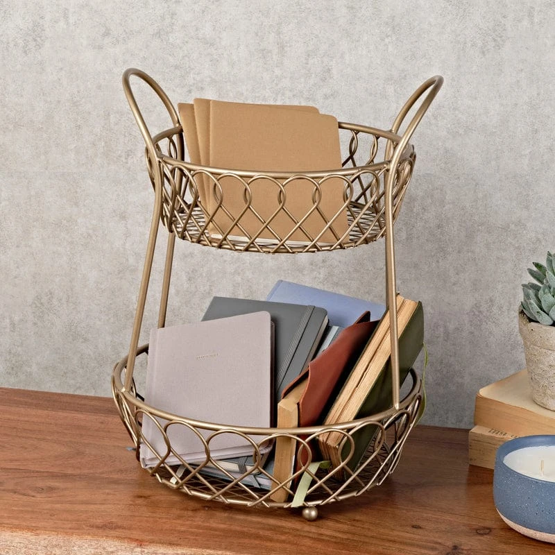 Lattice 2 Tier Matte Gold Countertop Basket 5 Lattice 2 Tier Matte Gold Countertop Basket - Image 3
