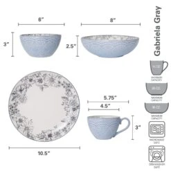 Gabriela Gray 16 Piece Dinnerware Set, Service For 4 -Home Tableware 5216945 dimensions
