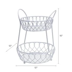 Loop And Lattice 2 Tier Round Basket With Handles -Home Tableware 5245111 IG1 2TierBasketWhite