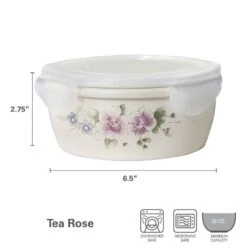 Tea Rose Storage Bowl With Lid -Home Tableware 5257727 dimensions 01