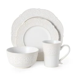 Abby White 16 Piece Dinnerware Set, Service For 4 -Home Tableware 5267392 3Q
