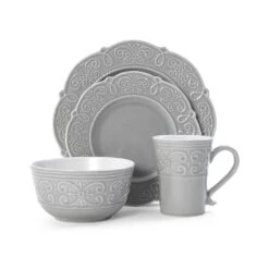Abby Gray 16 Piece Dinnerware Set, Service For 4 -Home Tableware 5267394 3Q