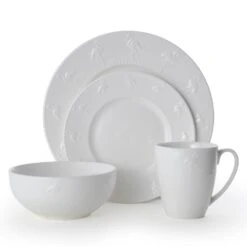 Flamingo White 16 Piece Dinnerware Set, Service For 4 -Home Tableware 5268036 3Q