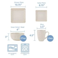 Madeleine 16 Piece Dinnerware Set, Service For 4 -Home Tableware 5270501 Dimension