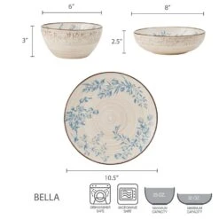 Bella 12 Piece Dinnerware Set, Service For 4 -Home Tableware 5274249 dimensions
