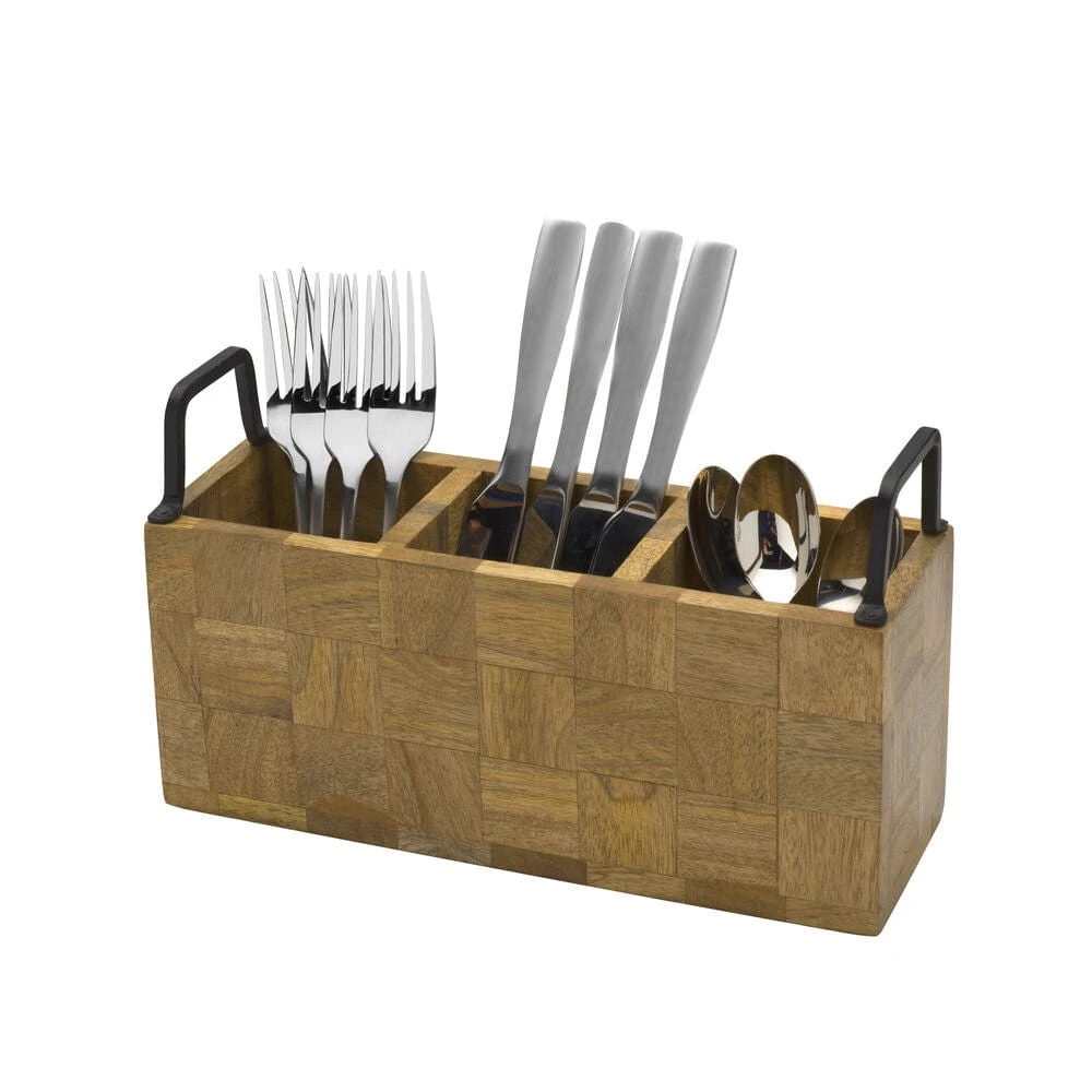 Avery Checkered Flatware Wood Caddy 6 Avery Checkered Flatware Wood Caddy - Image 4