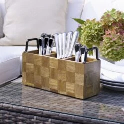 Avery Checkered Flatware Wood Caddy 9 Avery Checkered Flatware Wood Caddy -Home Tableware 5276722 Avery Caddy Lifestyle 2
