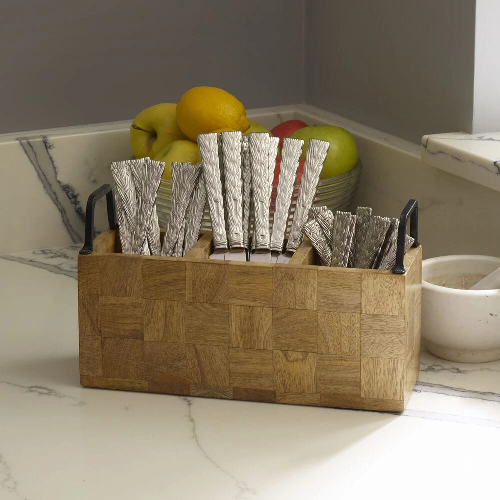 Avery Checkered Flatware Wood Caddy 4 Avery Checkered Flatware Wood Caddy - Image 2