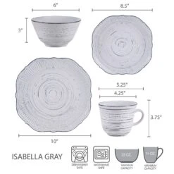 Isabella Gray 16 Piece Dinnerware Set, Service For 4 16 Isabella Gray 16 Piece Dinnerware Set, Service For 4 -Home Tableware 5280759 dimensions