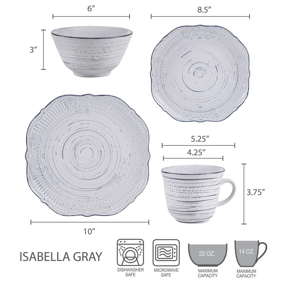 Isabella Gray 16 Piece Dinnerware Set, Service For 4 7 Isabella Gray 16 Piece Dinnerware Set, Service For 4 - Image 5