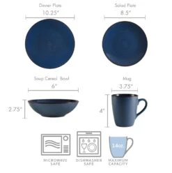 Pierce Blue 16 Piece Dinnerware Set, Service For 4 -Home Tableware 5281779 dimensions