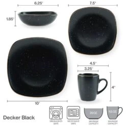 Decker Black 16 Piece Dinnerware Set, Service For 4 15 Decker Black 16 Piece Dinnerware Set, Service For 4 -Home Tableware 5286198 Pfalzgraff Decker Black 4PC PlaceSetting Infographic
