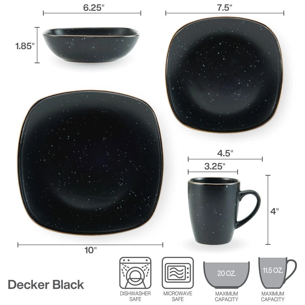Decker Black 16 Piece Dinnerware Set, Service For 4 7 Decker Black 16 Piece Dinnerware Set, Service For 4 - Image 5