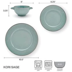Kori Sage 12 Piece Dinnerware Set, Service For 4 -Home Tableware 5291252 PFZ Kori Sage 12PC Infographic