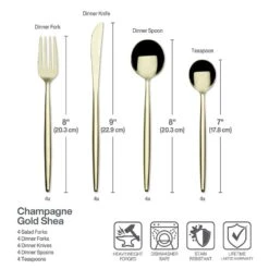 Shea Gold Forged 16 Piece Flatware Set, Service For 4 -Home Tableware 5292340 IG3 forged champagne gold shea 16pc flatware