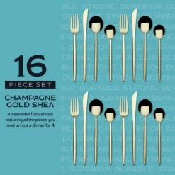Shea Gold Forged 16 Piece Flatware Set, Service For 4 -Home Tableware 5292340 IG4 forged champagne gold shea 16pc flatware