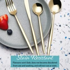 Shea Gold Forged 16 Piece Flatware Set, Service For 4 -Home Tableware 5292340 IG6 forged champagne gold shea 16pc flatware