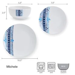 Michele 12 Piece Dinnerware Set, Service For 4 14 Michele 12 Piece Dinnerware Set, Service For 4 -Home Tableware 5293644 SN Michele dims Infographic