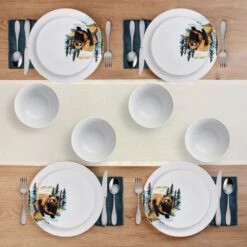 Woodland Animals 12 Piece Dinnerware Set, Service For 4 -Home Tableware 5293649 SN WoodlandAnimals 12pc lifestyle overhead