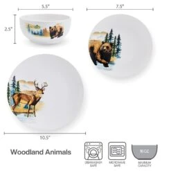 Woodland Animals 12 Piece Dinnerware Set, Service For 4 -Home Tableware 5293649 SN WoodlandAnimals infographic