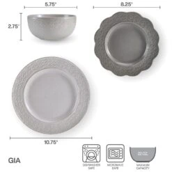 Gia 12 Piece Dinnerware Set, Service For 4 -Home Tableware 5293901 PFZ Gia Dinnerware Infographic
