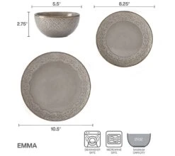 Emma 12 Piece Dinnerware Set, Service For 4 -Home Tableware 5293917 006