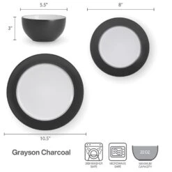 Grayson Charcoal 12 Piece Dinnerware Set, Service For 4 15 Grayson Charcoal 12 Piece Dinnerware Set, Service For 4 -Home Tableware 5296692 GraysonCharcoal dimsinfographic