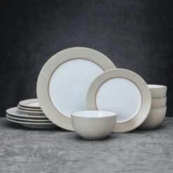 Grayson Taupe 12 Piece Dinnerware Set, Service For 4 -Home Tableware 5296694 GraysonTaupe 12pc lifestyle frontview
