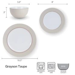 Grayson Taupe 12 Piece Dinnerware Set, Service For 4 -Home Tableware 5296694 GraysonTaupe dimsinfographic