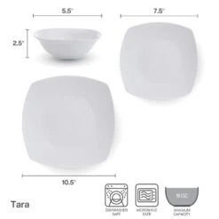 Tara 12 Piece Dinnerware Set, Service For 4 15 Tara 12 Piece Dinnerware Set, Service For 4 -Home Tableware 5296702 SN Tara dims infographic