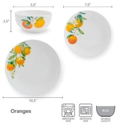 Oranges 12 Piece Dinnerware Set, Service For 4 -Home Tableware 5296703 SN Oranges dims infographic