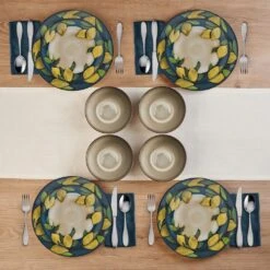 Painted Lemons 12 Piece Dinnerware Set, Service For 4 -Home Tableware 5296894 PFZ Painted Lemons 12pc Lifestyle Top View