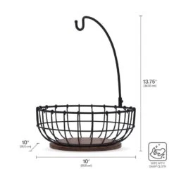 Anvil Cage Fruit Storage Basket With Banana Hook -Home Tableware 5297389 PFZ Anvil Cage Fruit Basket wBanana Hook Infographic Dims