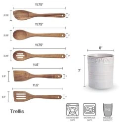 Trellis White Utensil Crock With Tools 9 Trellis White Utensil Crock With Tools -Home Tableware 5297423 PFZ Trellis Crock And Tools Dims Infographic v2
