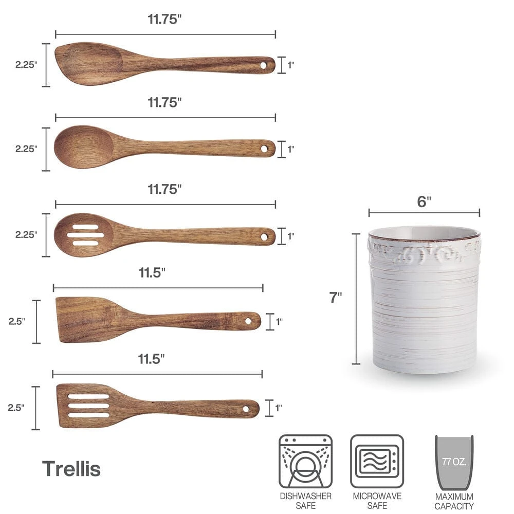 Trellis White Utensil Crock With Tools 5 Trellis White Utensil Crock With Tools - Image 3