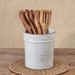 Trellis White Utensil Crock With Tools 8 Trellis White Utensil Crock With Tools -Home Tableware 5297423 PFZ Trellis crockandtools lifestyle table