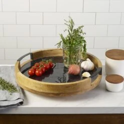 Black Marble Lazy Susan Serve Tray -Home Tableware 5298047 GB Black Marble Lazy Susan Kitchen Lifestyle