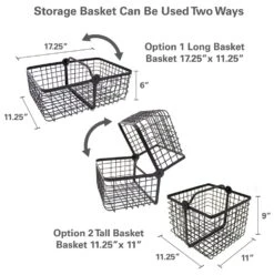 Flip Grid 2 In 1 Storage Basket -Home Tableware FlipGrid2 in 1wirebasket dimensions square