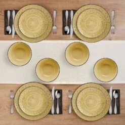 Trellis Sunflower 12 Piece Dinnerware Set, Service For 4 15 Trellis Sunflower 12 Piece Dinnerware Set, Service For 4 -Home Tableware Trellis Sunflower Yellow 12 Piece Dinnerware Set 5312656 3